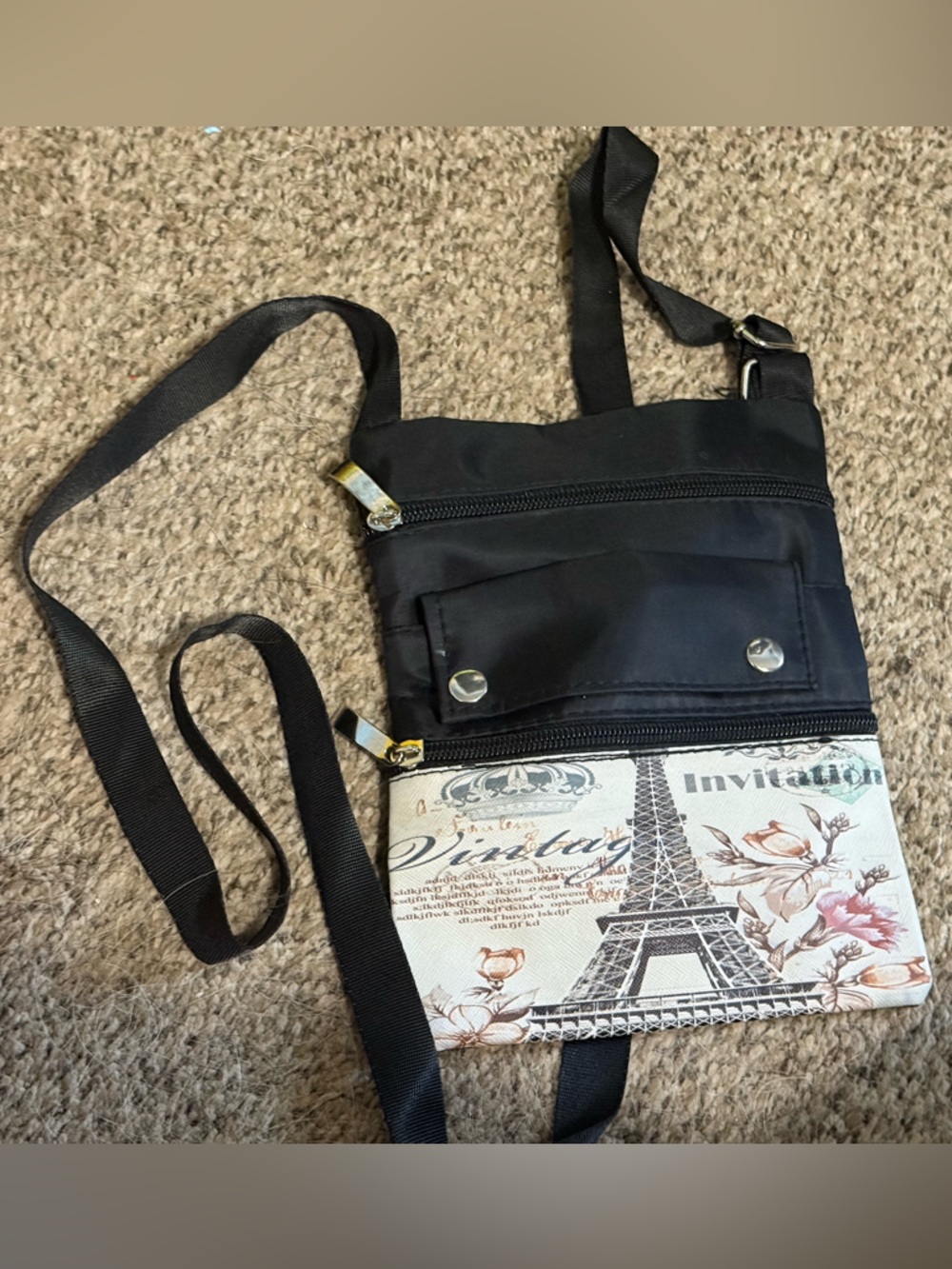 Crossbody Bag with Floral Eiffel Tower Panel